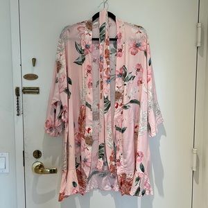 Lightweight floral robe, Baby pastel pink with green and white